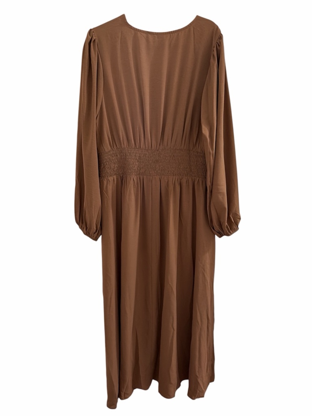 🆕SHEIN V-Neck Ruched Waist Lantern Sleeve Side Split Hem Elegant Dress - Picture 7 of 9